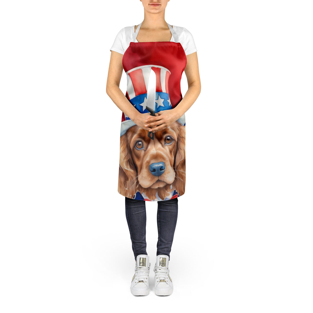 Cocker Spaniel Patriotic American Apron Cooking Kitchen Server Baking Crafts Gardening for Adult Women Men, Unisex, Large, Multicolor