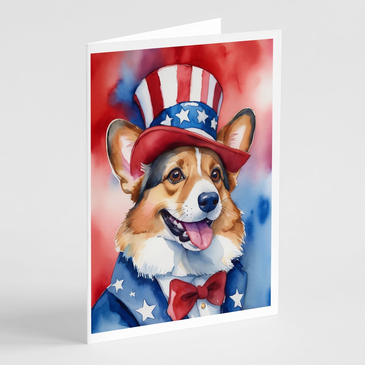 Corgi Patriotic American Greeting Cards Pack of 8 Blank Cards with Envelopes Whimsical A7 Size 5x7