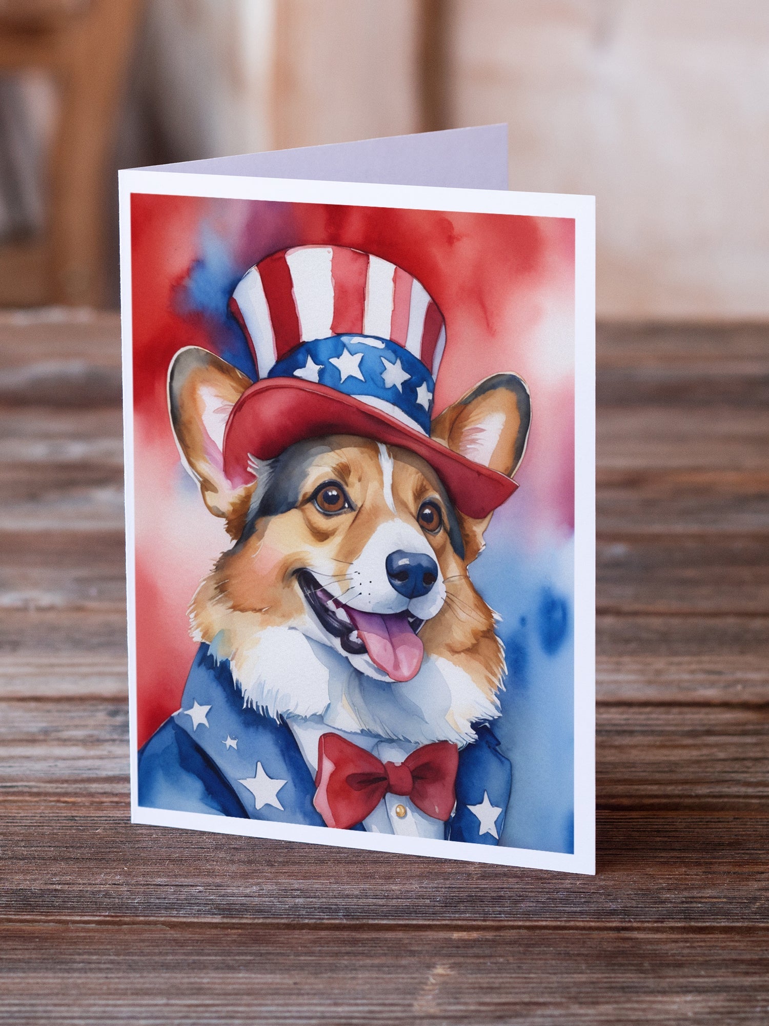 Corgi Patriotic American Greeting Cards Pack of 8 Blank Cards with Envelopes Whimsical A7 Size 5x7