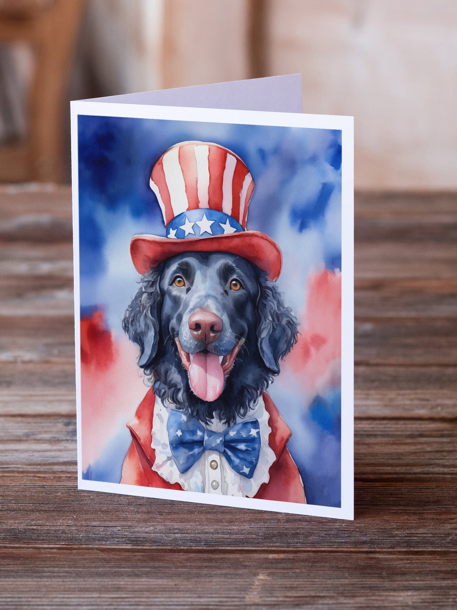 Curly-Coated Retriever Patriotic American Greeting Cards Pack of 8 Blank Cards with Envelopes Whimsical A7 Size 5x7