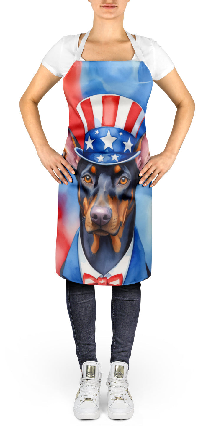 Doberman Pinscher Patriotic American Apron Cooking Kitchen Server Baking Crafts Gardening for Adult Women Men, Unisex, Large, Multicolor