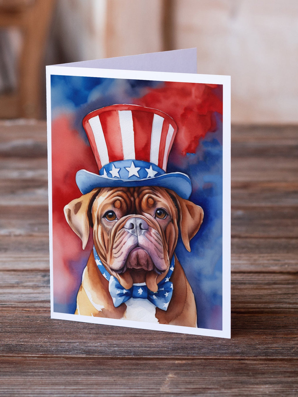 Dogue de Bordeaux Patriotic American Greeting Cards Pack of 8 Blank Cards with Envelopes Whimsical A7 Size 5x7