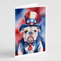 English Bulldog Patriotic American Greeting Cards Pack of 8 Blank Cards with Envelopes Whimsical A7 Size 5x7