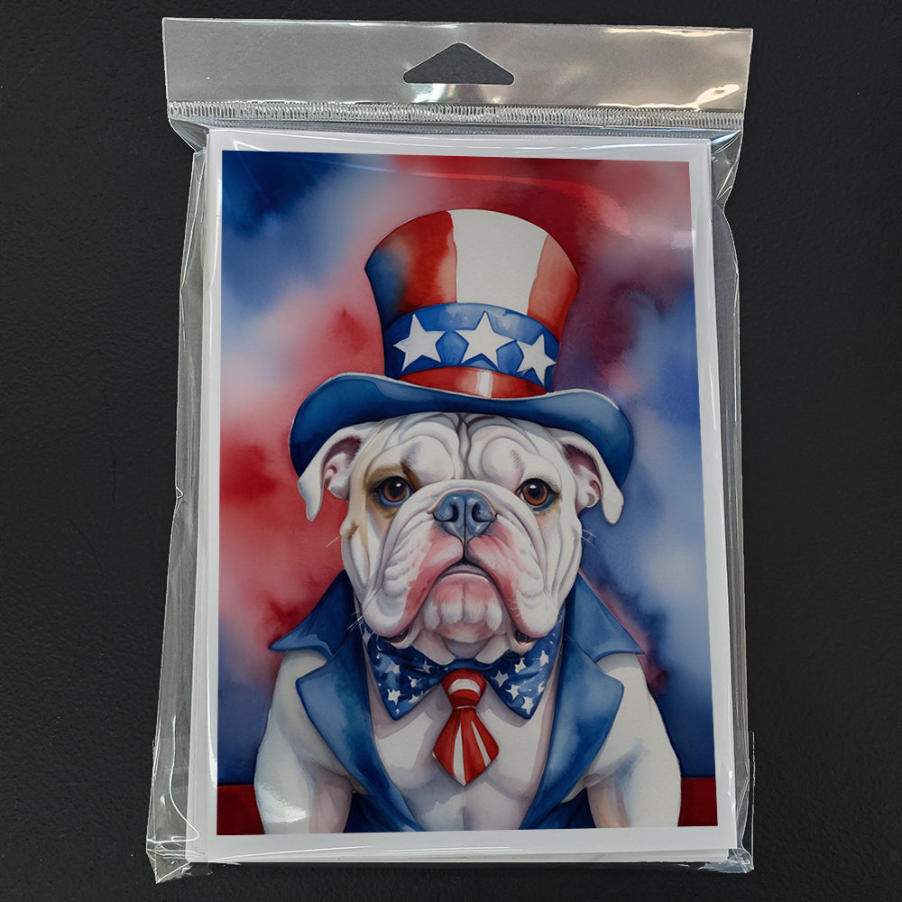 English Bulldog Patriotic American Greeting Cards Pack of 8 Blank Cards with Envelopes Whimsical A7 Size 5x7