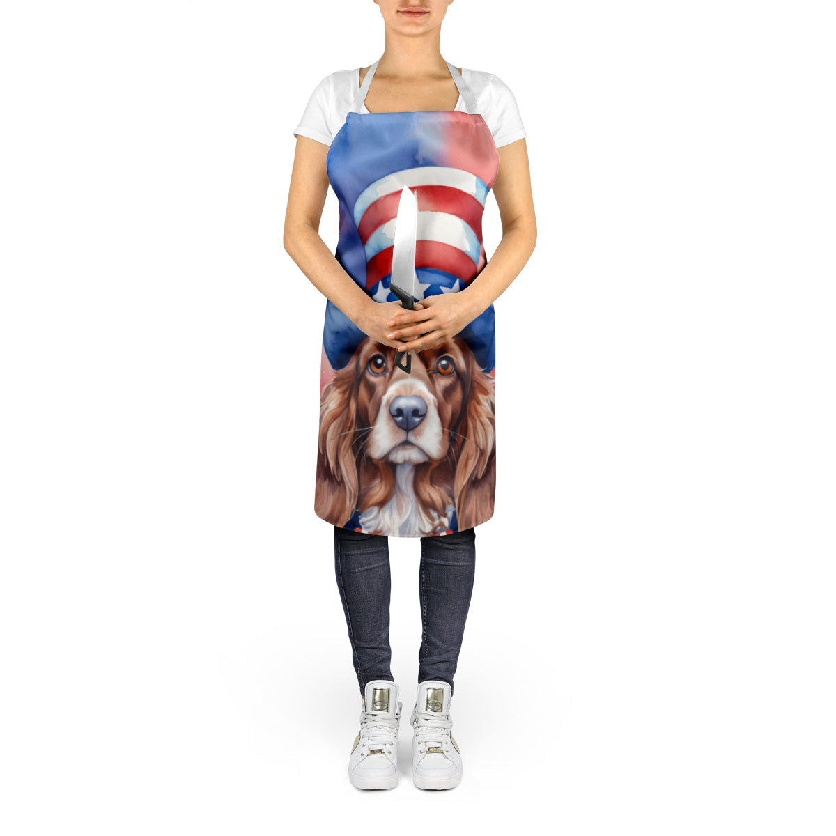 English Cocker Spaniel Patriotic American Apron Cooking Kitchen Server Baking Crafts Gardening for Adult Women Men, Unisex, Large, Multicolor