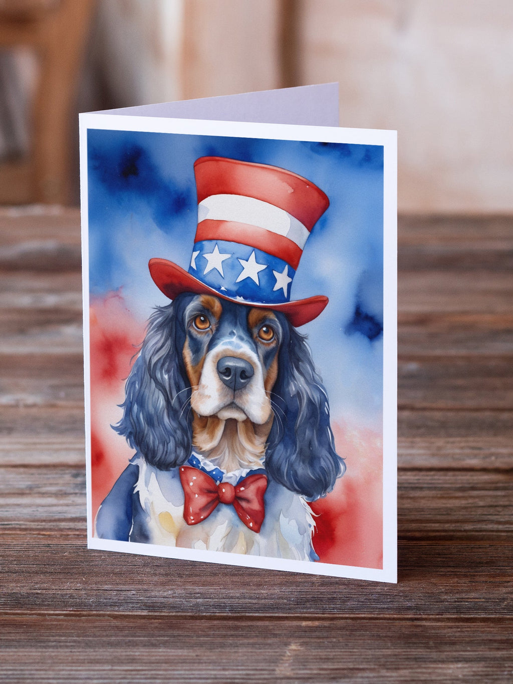 English Cocker Spaniel Patriotic American Greeting Cards Pack of 8 Blank Cards with Envelopes Whimsical A7 Size 5x7