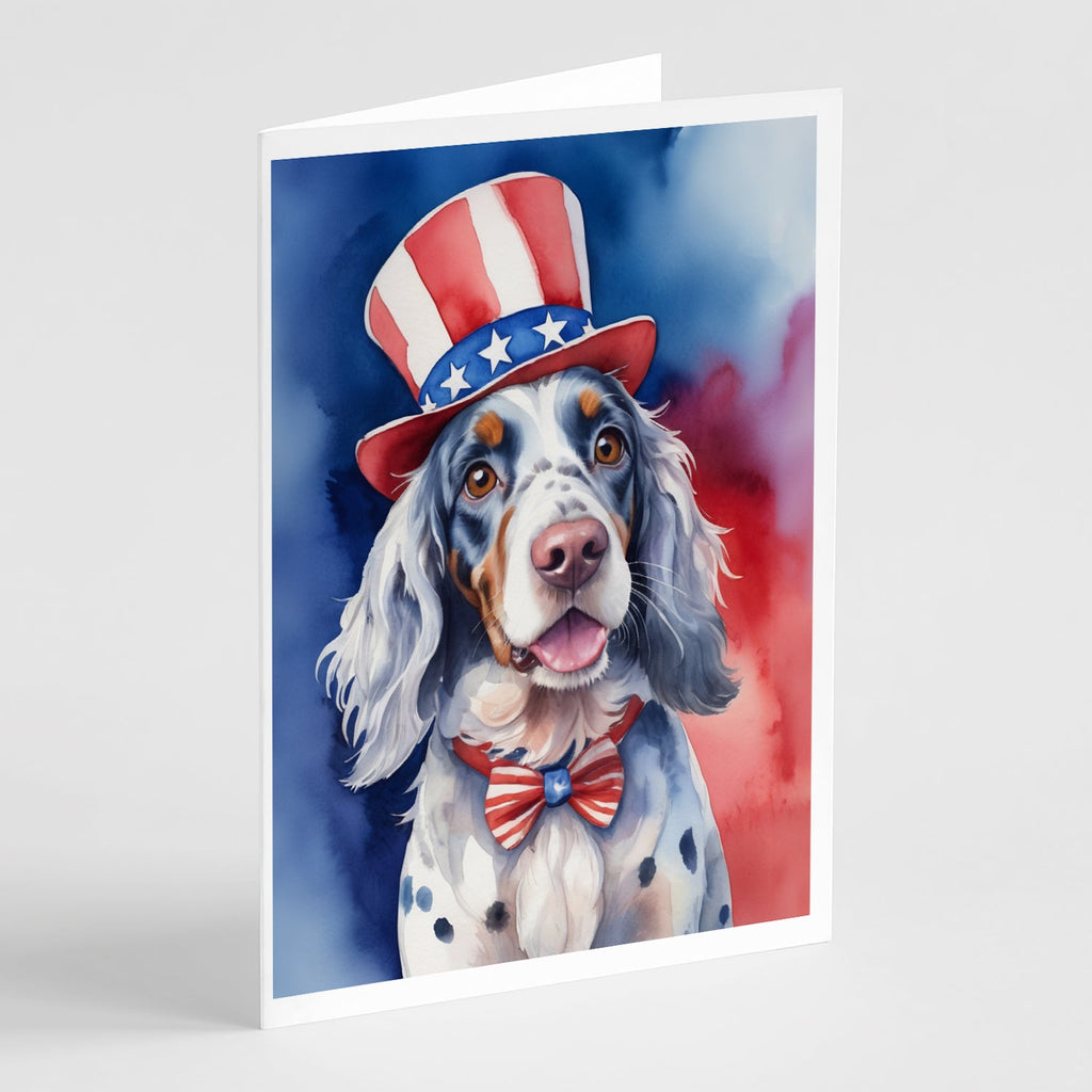 English Setter Patriotic American Greeting Cards Pack of 8 Blank Cards with Envelopes Whimsical A7 Size 5x7