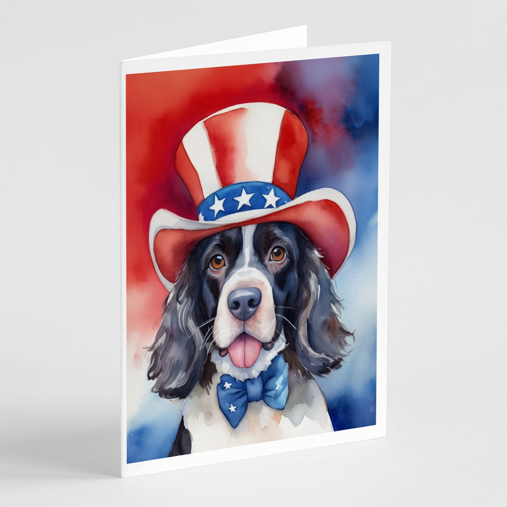 English Springer Spaniel Patriotic American Greeting Cards Pack of 8 Blank Cards with Envelopes Whimsical A7 Size 5x7