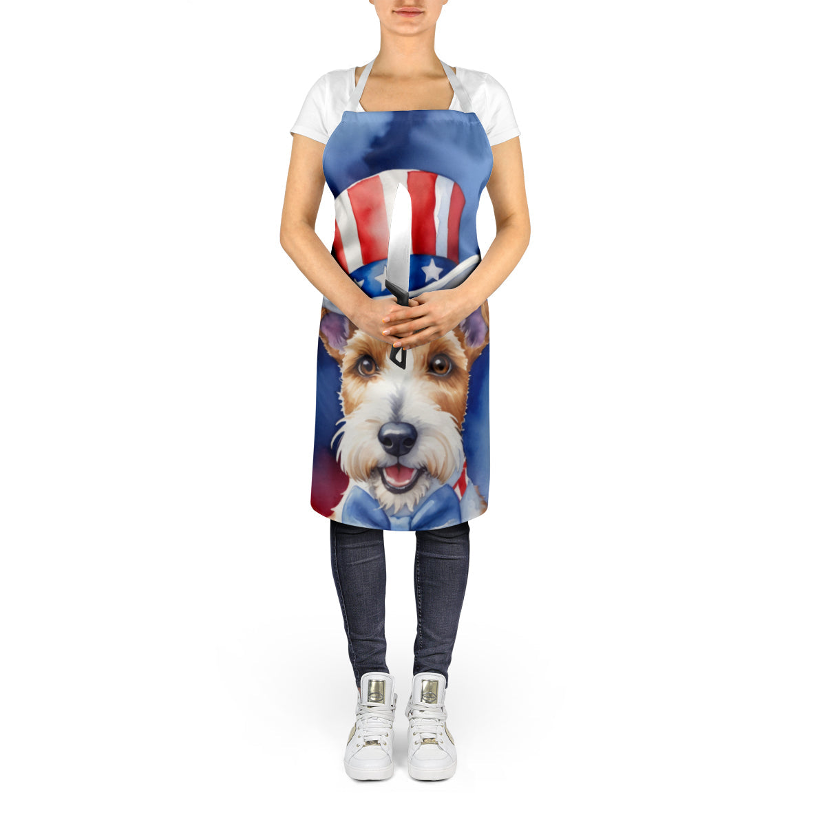 Fox Terrier Patriotic American Apron Cooking Kitchen Server Baking Crafts Gardening for Adult Women Men, Unisex, Large, Multicolor