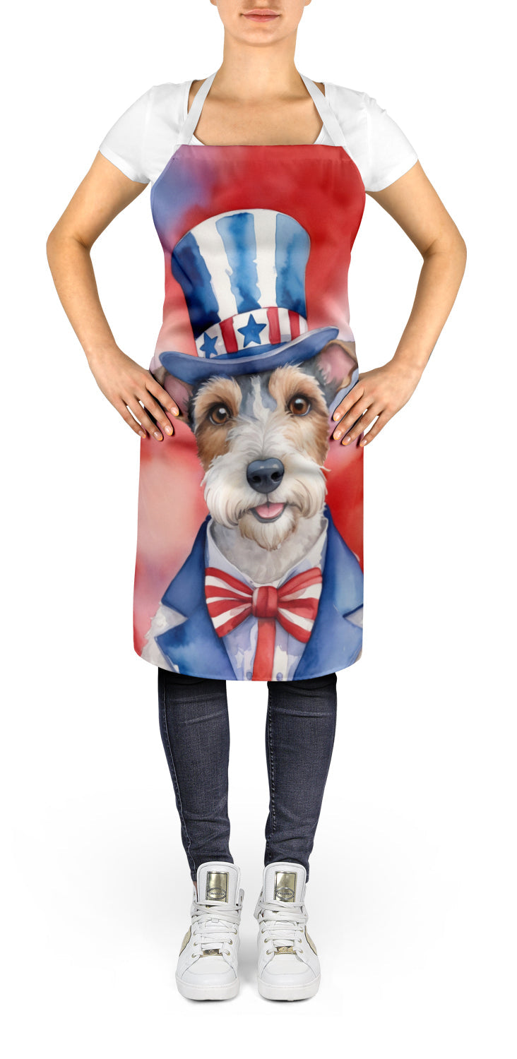 Fox Terrier Patriotic American Apron Cooking Kitchen Server Baking Crafts Gardening for Adult Women Men, Unisex, Large, Multicolor