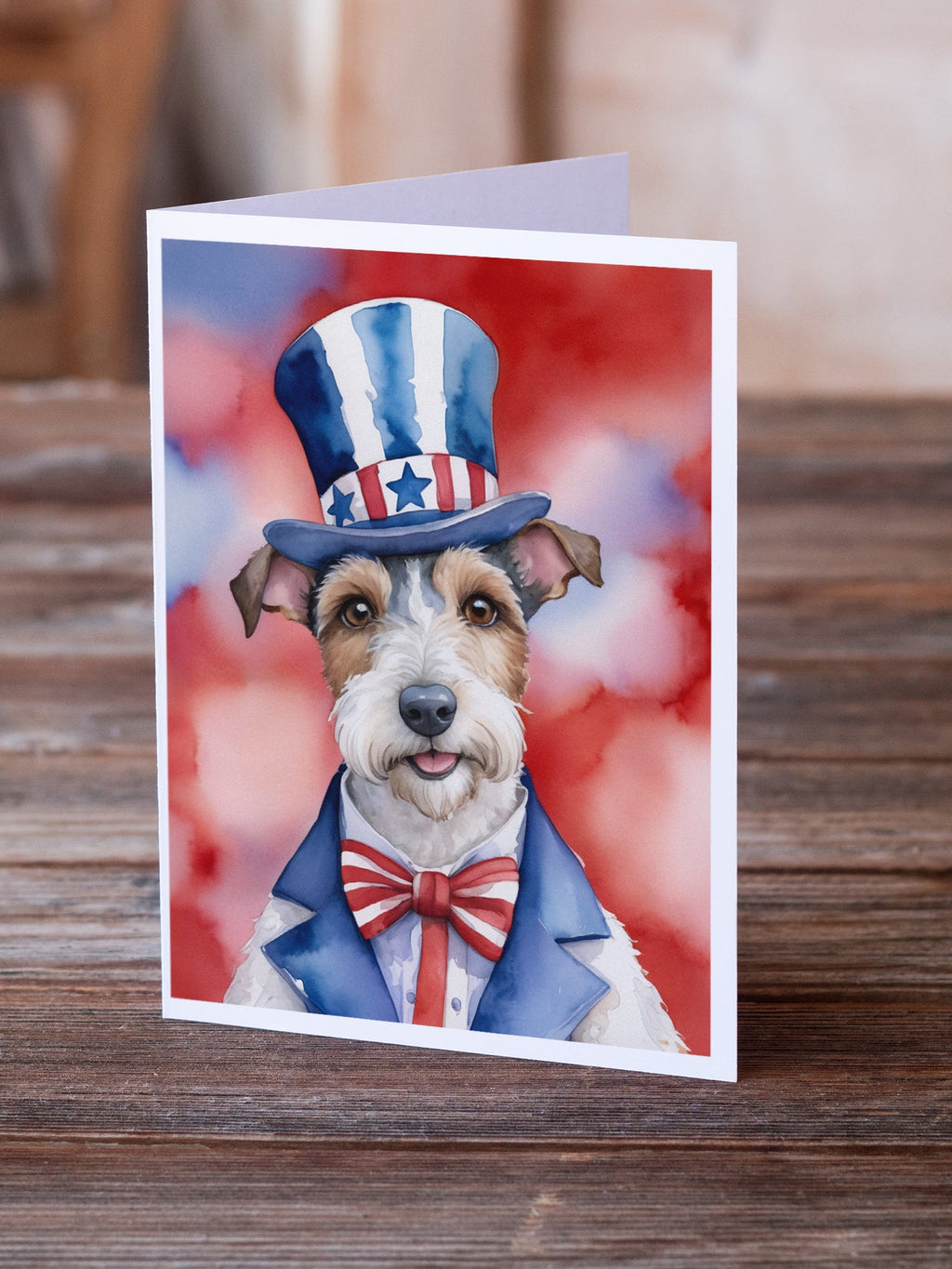 Fox Terrier Patriotic American Greeting Cards Pack of 8 Blank Cards with Envelopes Whimsical A7 Size 5x7