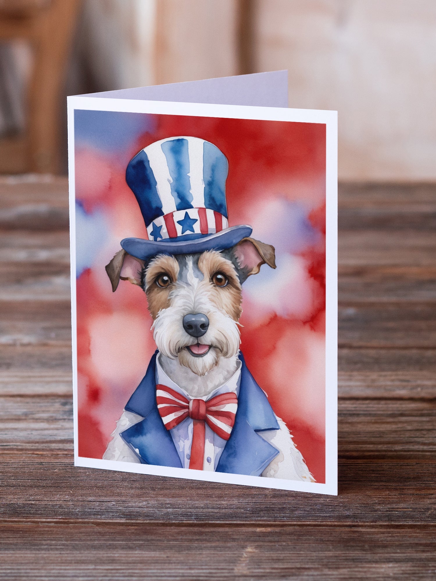 Fox Terrier Patriotic American Greeting Cards Pack of 8 Blank Cards with Envelopes Whimsical A7 Size 5x7
