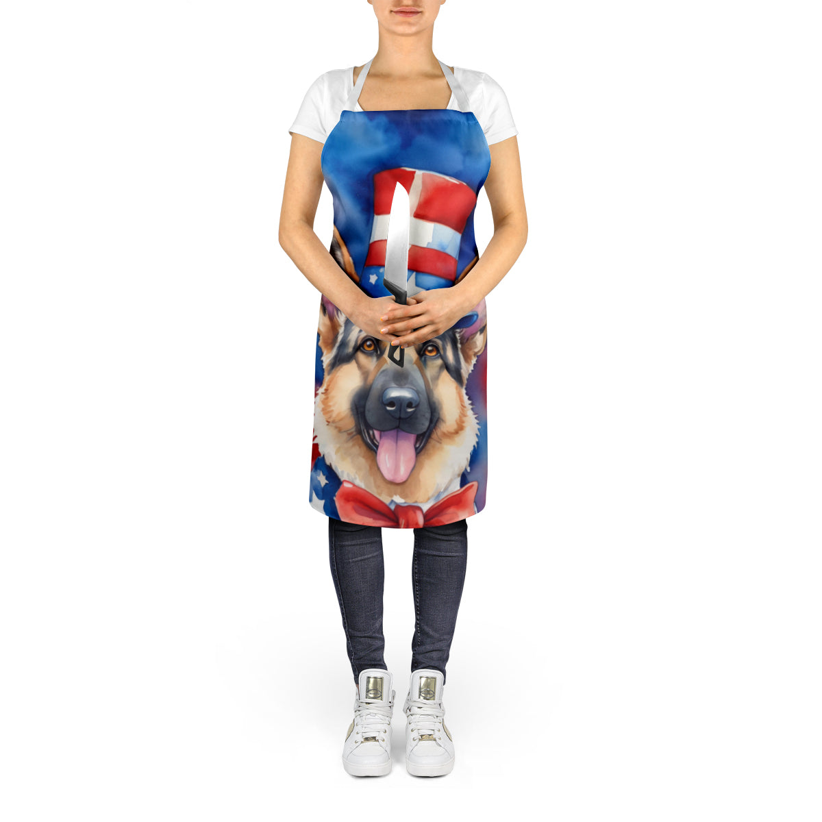 German Shepherd Patriotic American Apron Cooking Kitchen Server Baking Crafts Gardening for Adult Women Men, Unisex, Large, Multicolor