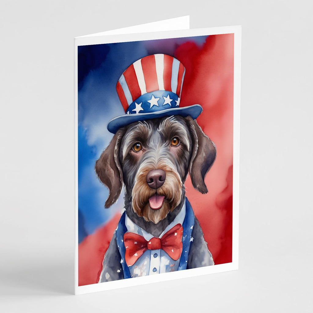 German Wirehaired Pointer Patriotic American Greeting Cards Pack of 8 Blank Cards with Envelopes Whimsical A7 Size 5x7