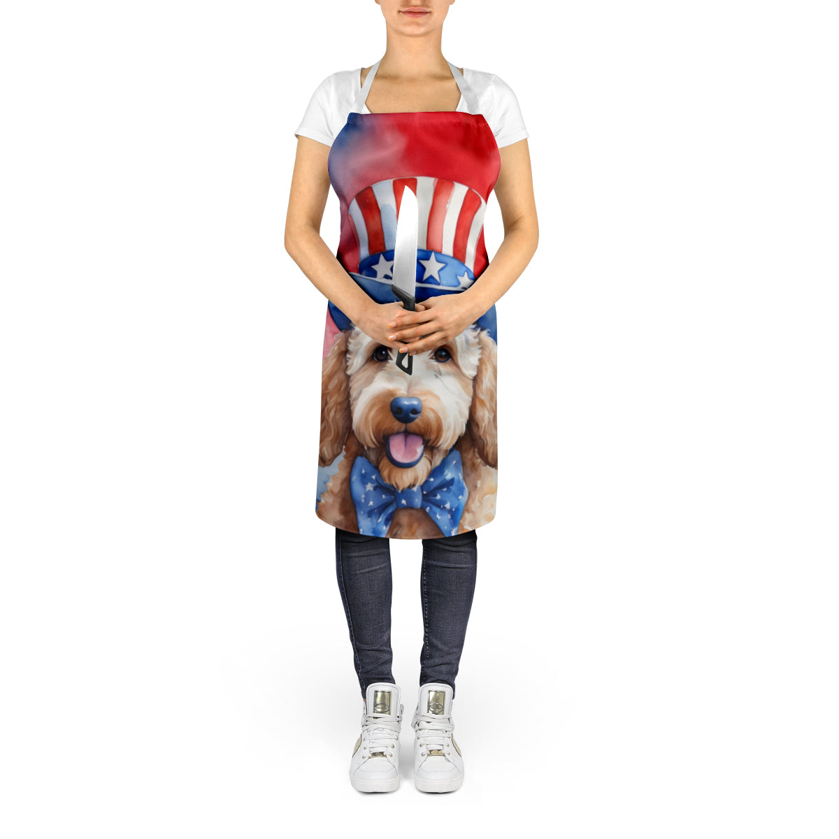 Goldendoodle Patriotic American Apron Cooking Kitchen Server Baking Crafts Gardening for Adult Women Men, Unisex, Large, Multicolor