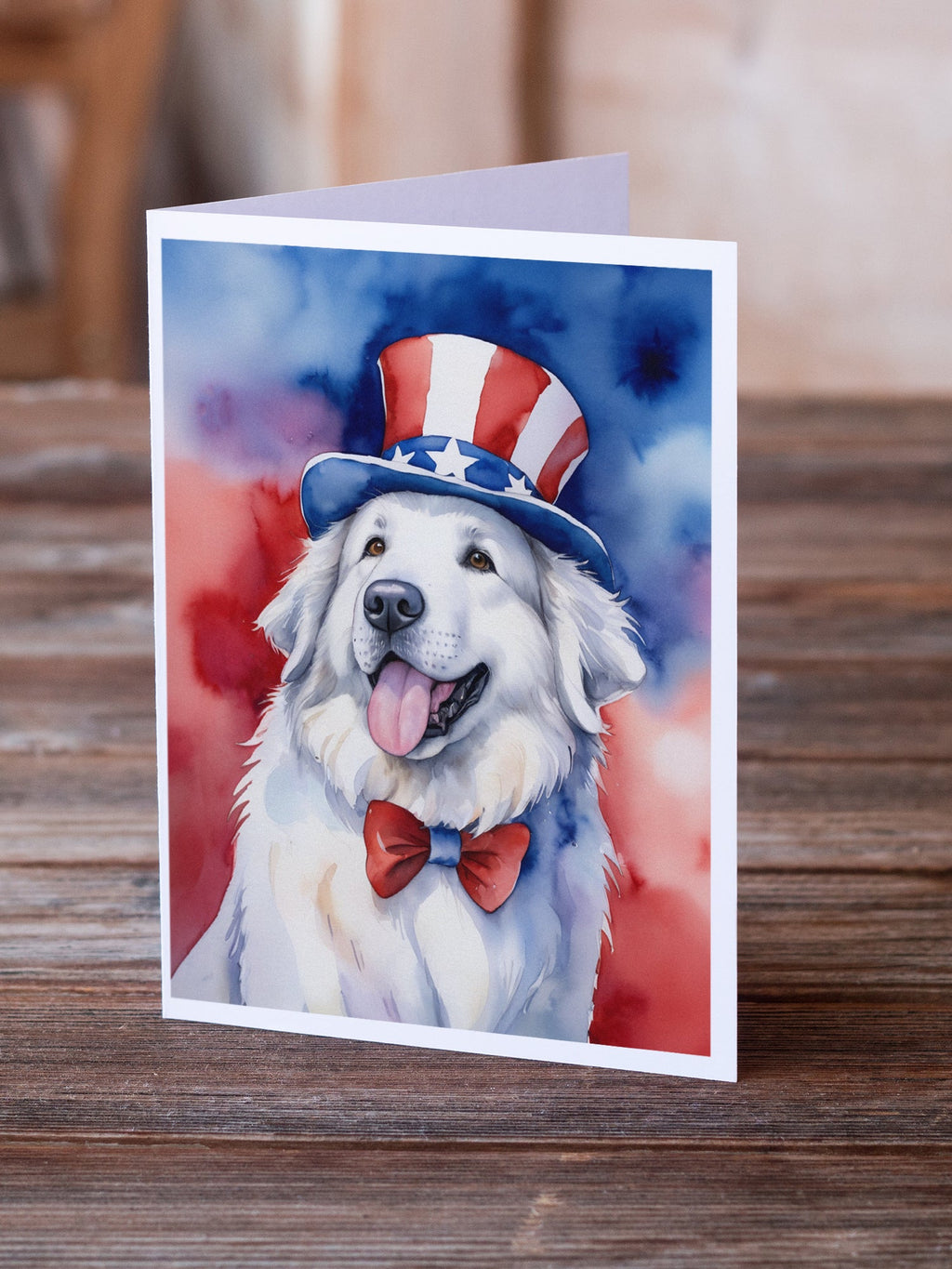 Great Pyrenees Patriotic American Greeting Cards Pack of 8 Blank Cards with Envelopes Whimsical A7 Size 5x7