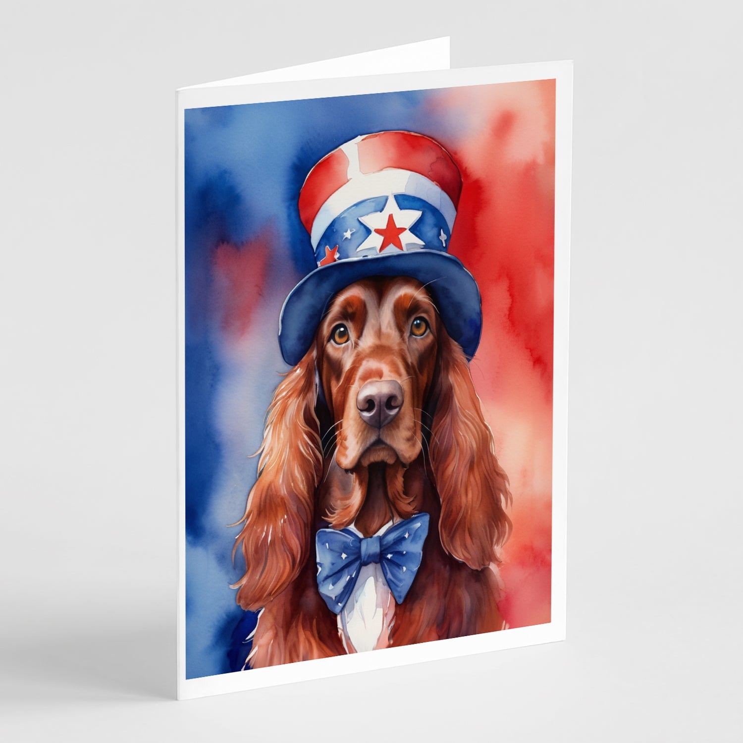 Irish Setter Patriotic American Greeting Cards Pack of 8 Blank Cards with Envelopes Whimsical A7 Size 5x7