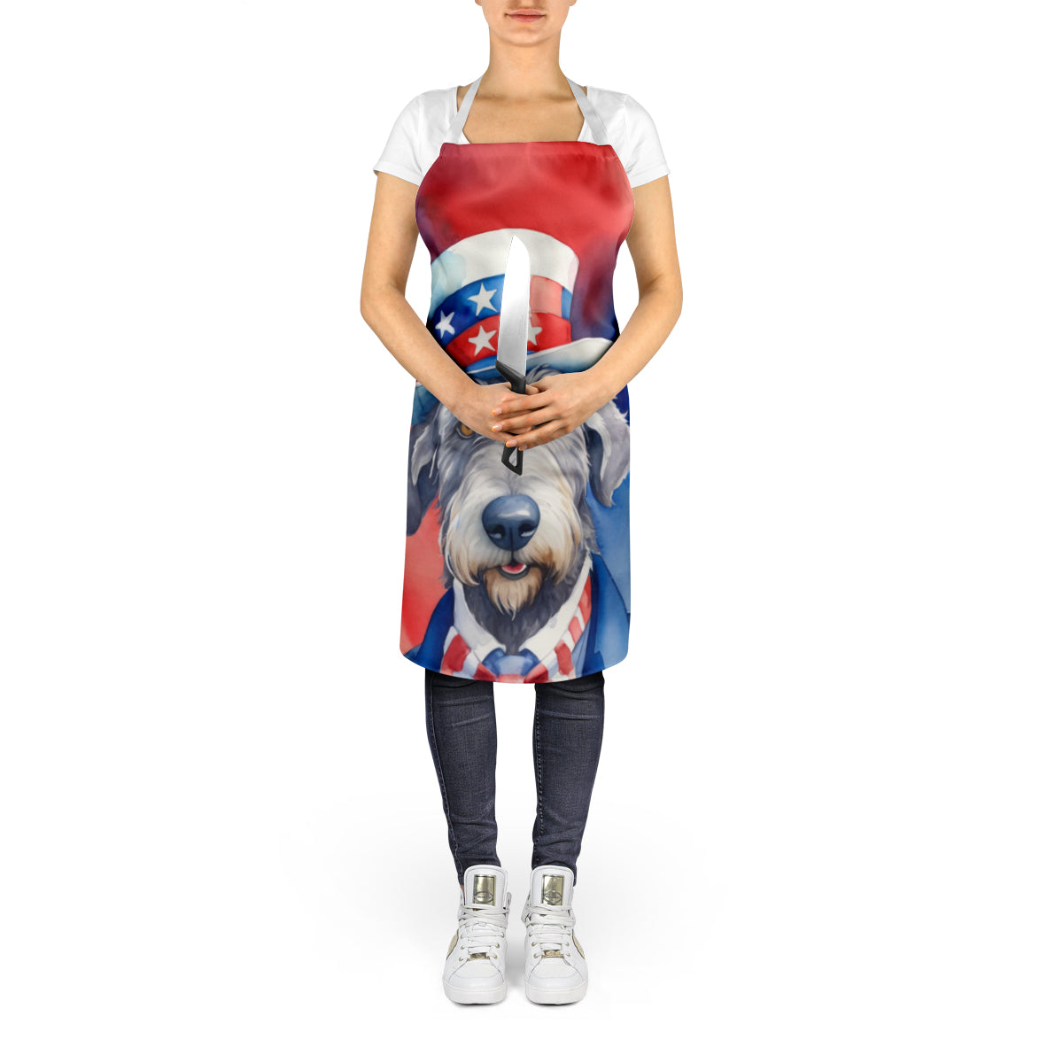 Irish Wolfhound Patriotic American Apron Cooking Kitchen Server Baking Crafts Gardening for Adult Women Men, Unisex, Large, Multicolor