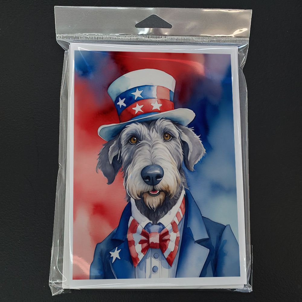 Irish Wolfhound Patriotic American Greeting Cards Pack of 8 Blank Cards with Envelopes Whimsical A7 Size 5x7