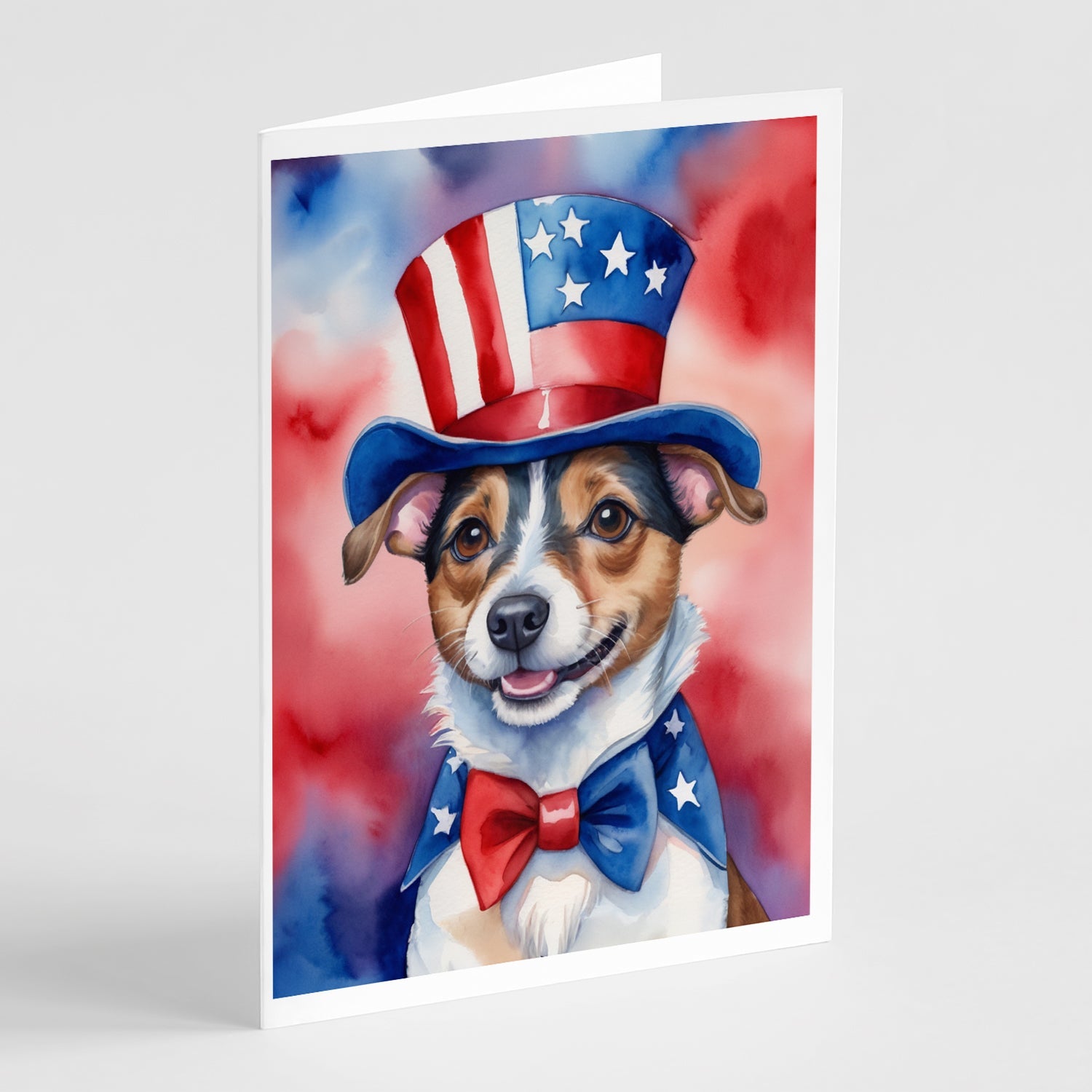Jack Russell Terrier Patriotic American Greeting Cards Pack of 8 Blank Cards with Envelopes Whimsical A7 Size 5x7