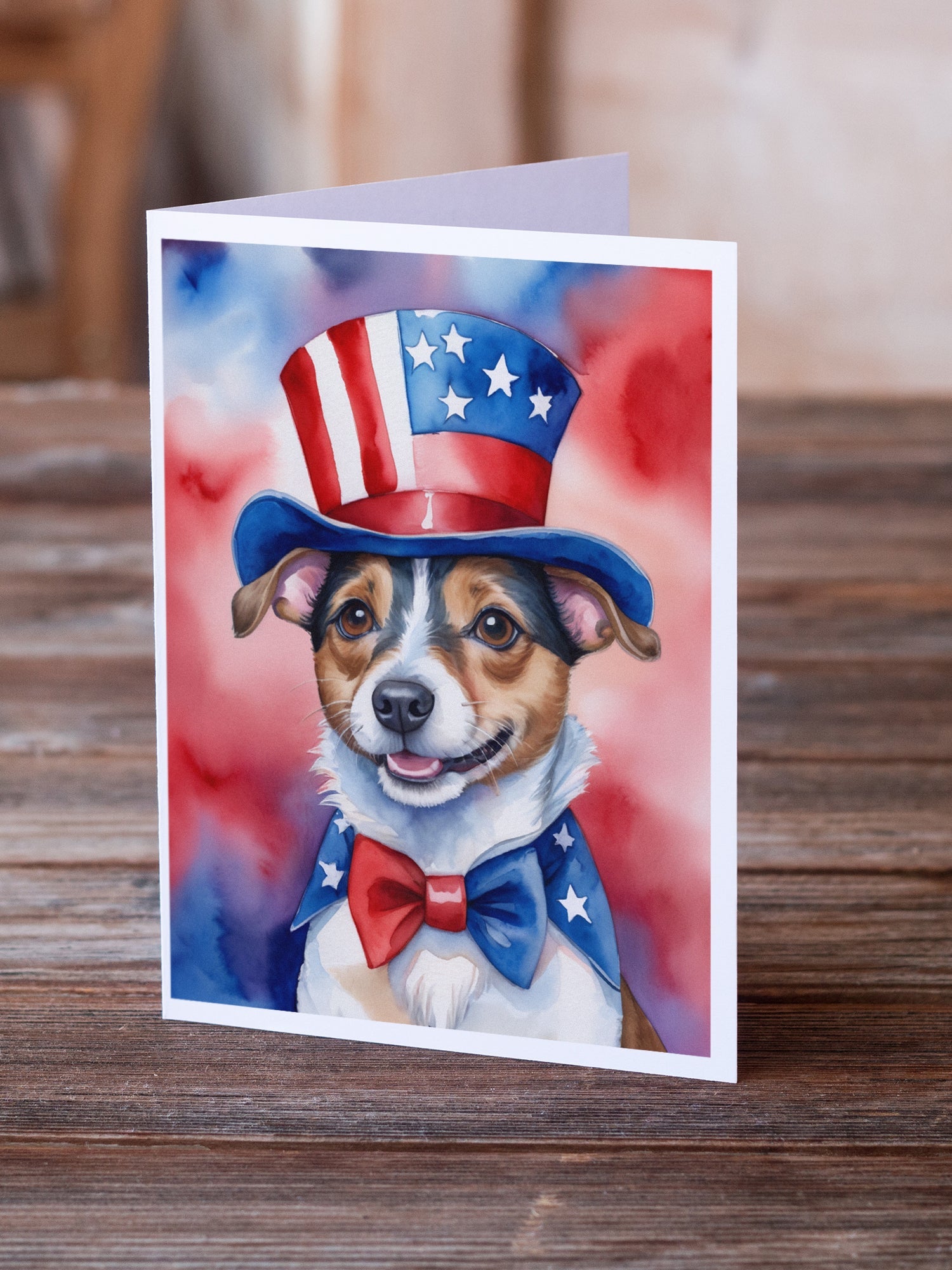 Jack Russell Terrier Patriotic American Greeting Cards Pack of 8 Blank Cards with Envelopes Whimsical A7 Size 5x7