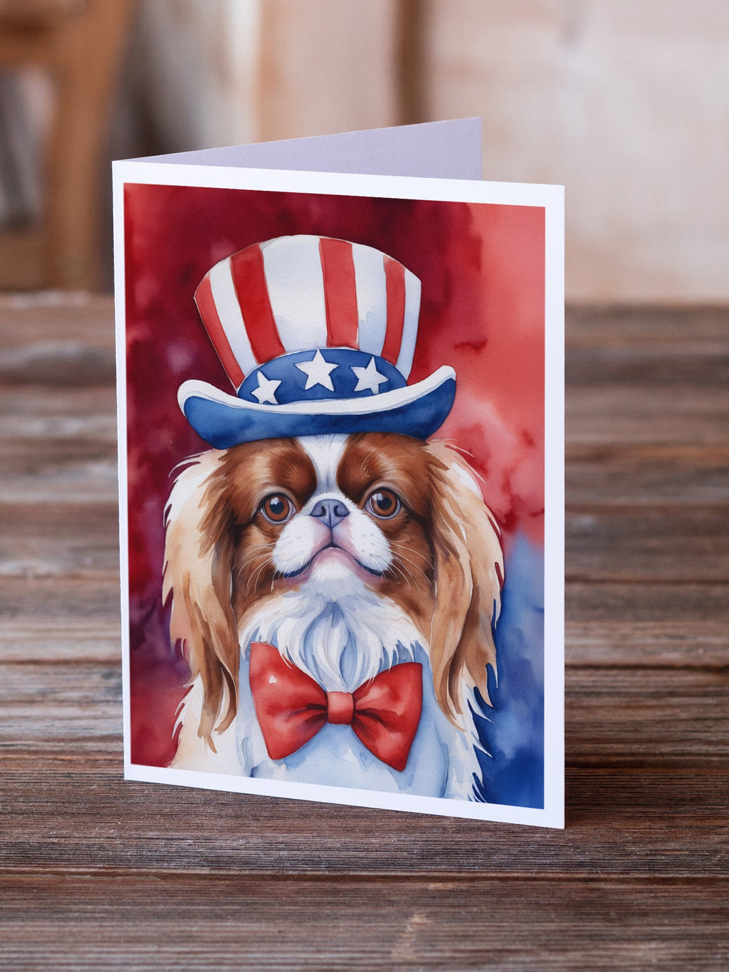 Japanese Chin Patriotic American Greeting Cards Pack of 8 Blank Cards with Envelopes Whimsical A7 Size 5x7
