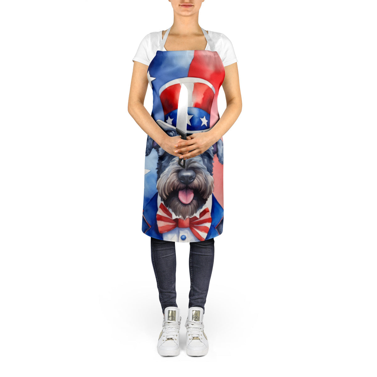 Kerry Blue Terrier Patriotic American Apron Cooking Kitchen Server Baking Crafts Gardening for Adult Women Men, Unisex, Large, Multicolor