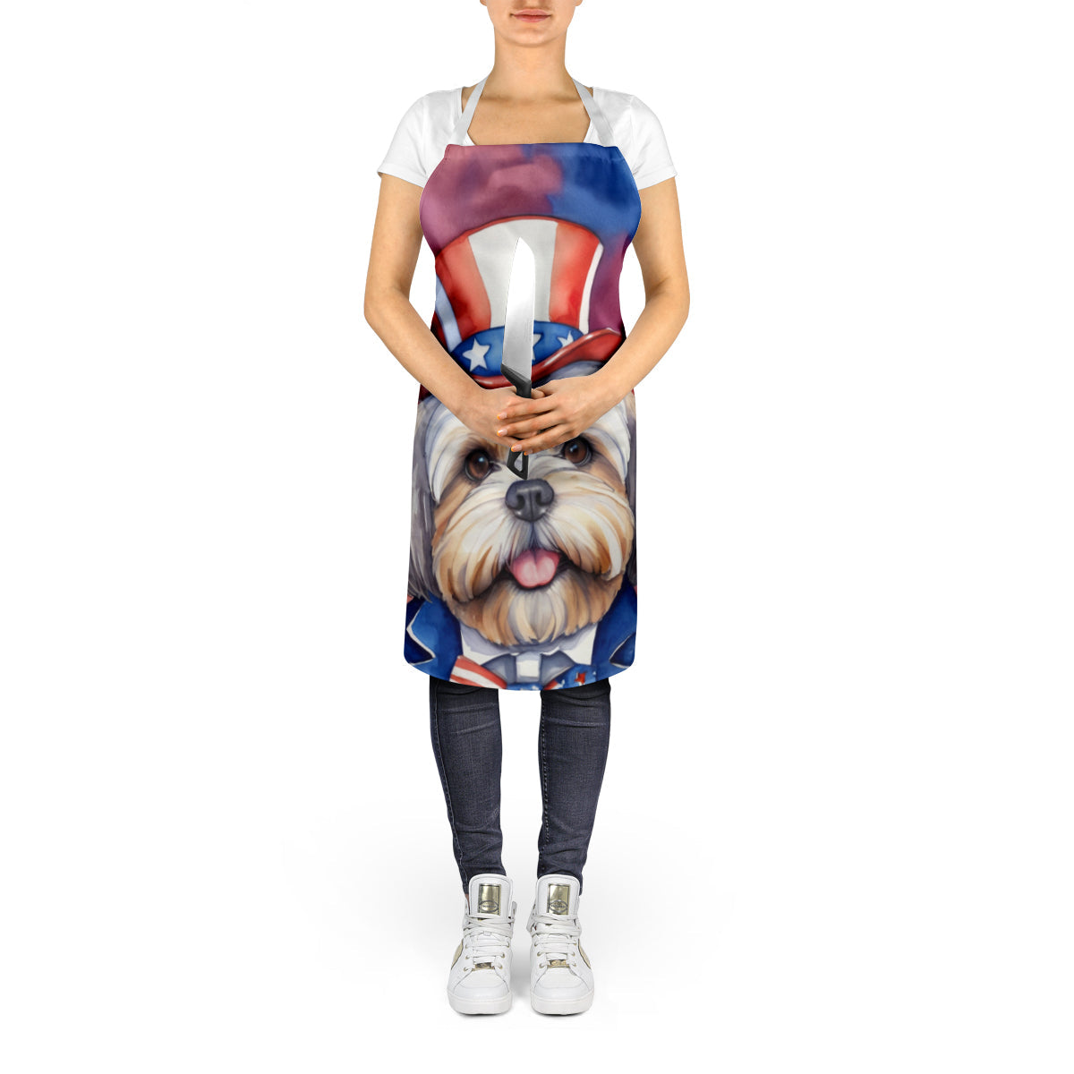 Lhasa Apso Patriotic American Apron Cooking Kitchen Server Baking Crafts Gardening for Adult Women Men, Unisex, Large, Multicolor