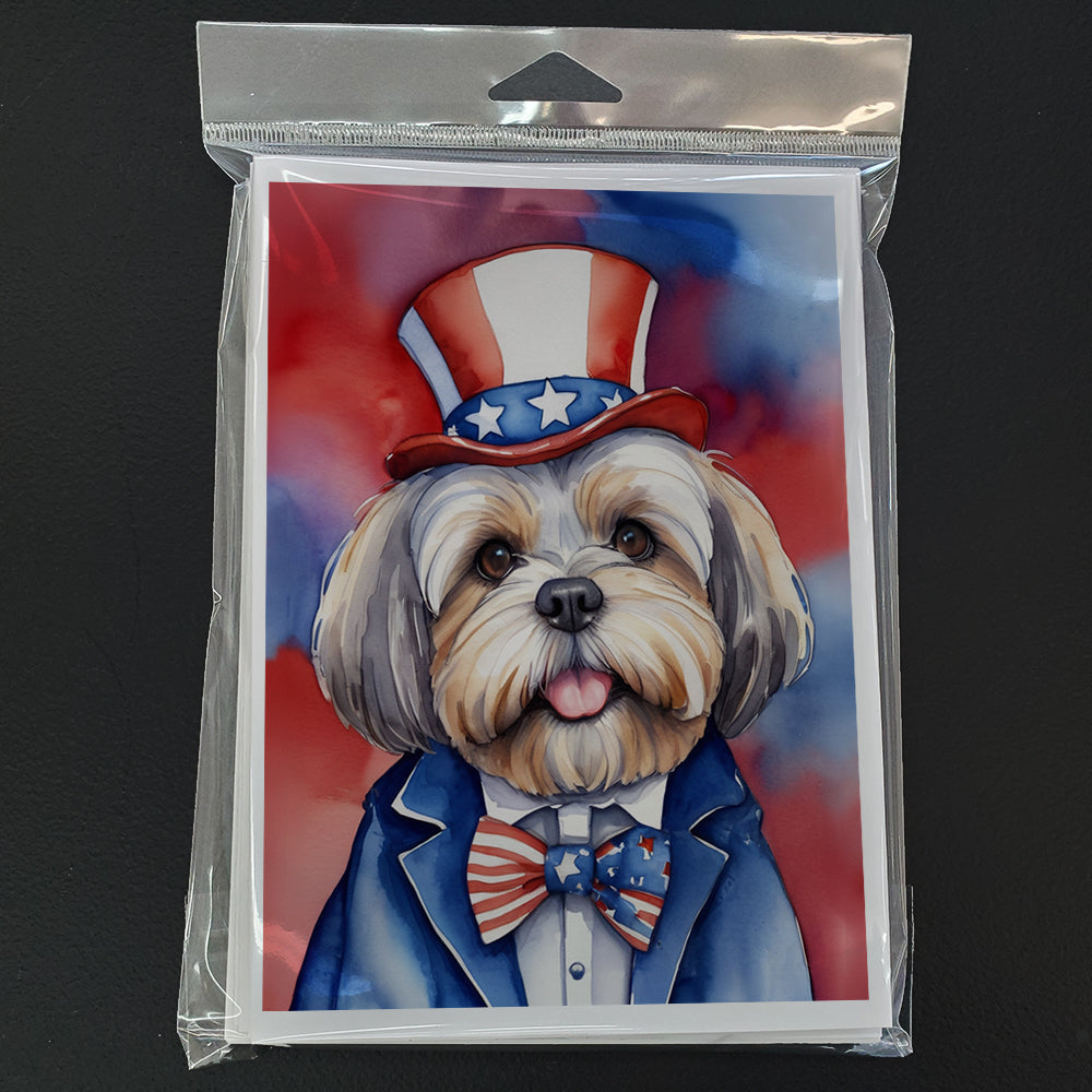 Lhasa Apso Patriotic American Greeting Cards Pack of 8 Blank Cards with Envelopes Whimsical A7 Size 5x7