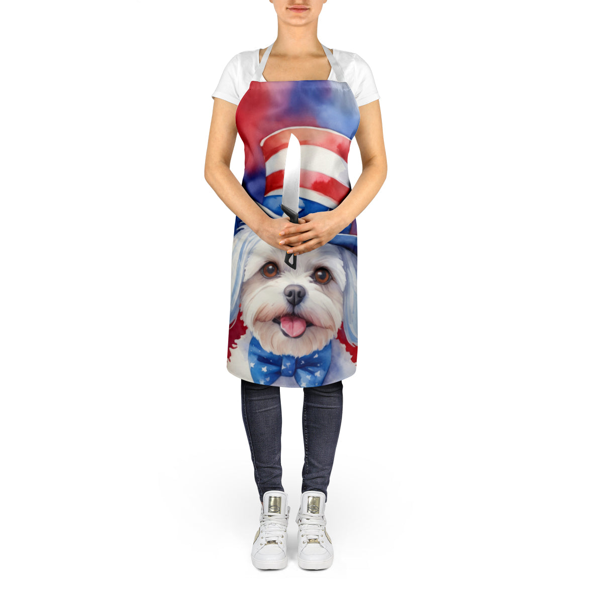 Maltese Patriotic American Apron Cooking Kitchen Server Baking Crafts Gardening for Adult Women Men, Unisex, Large, Multicolor