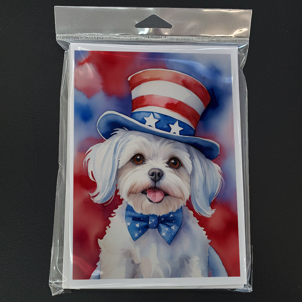 Maltese Patriotic American Greeting Cards Pack of 8 Blank Cards with Envelopes Whimsical A7 Size 5x7