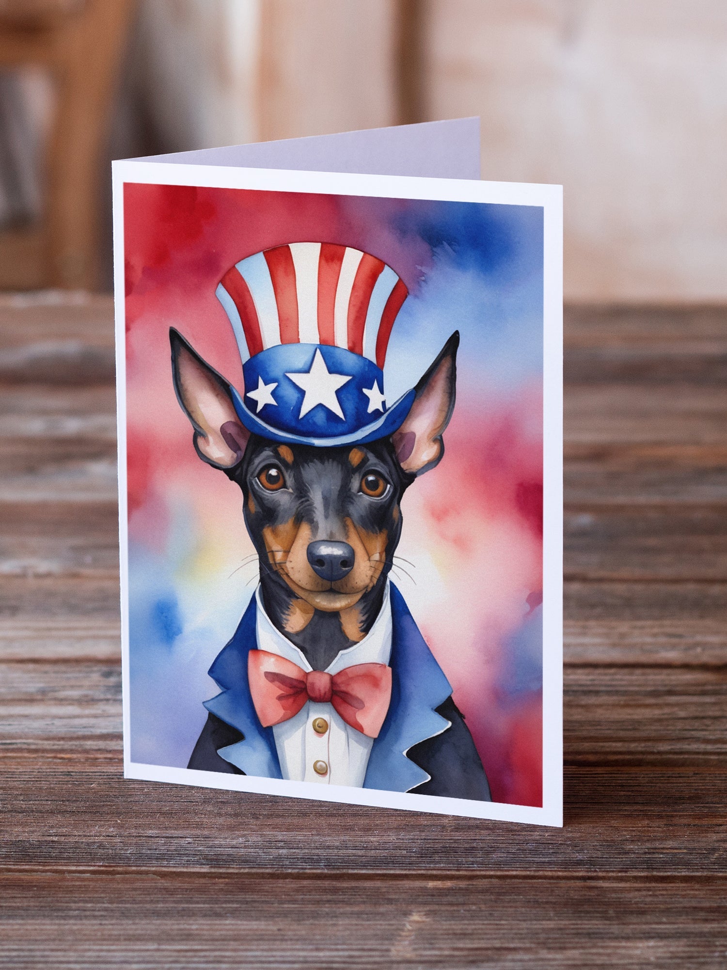 Manchester Terrier Patriotic American Greeting Cards Pack of 8 Blank Cards with Envelopes Whimsical A7 Size 5x7