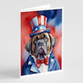 Mastiff Patriotic American Greeting Cards Pack of 8 Blank Cards with Envelopes Whimsical A7 Size 5x7