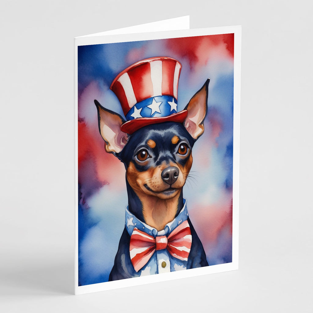 Miniature Pinscher Patriotic American Greeting Cards Pack of 8 Blank Cards with Envelopes Whimsical A7 Size 5x7