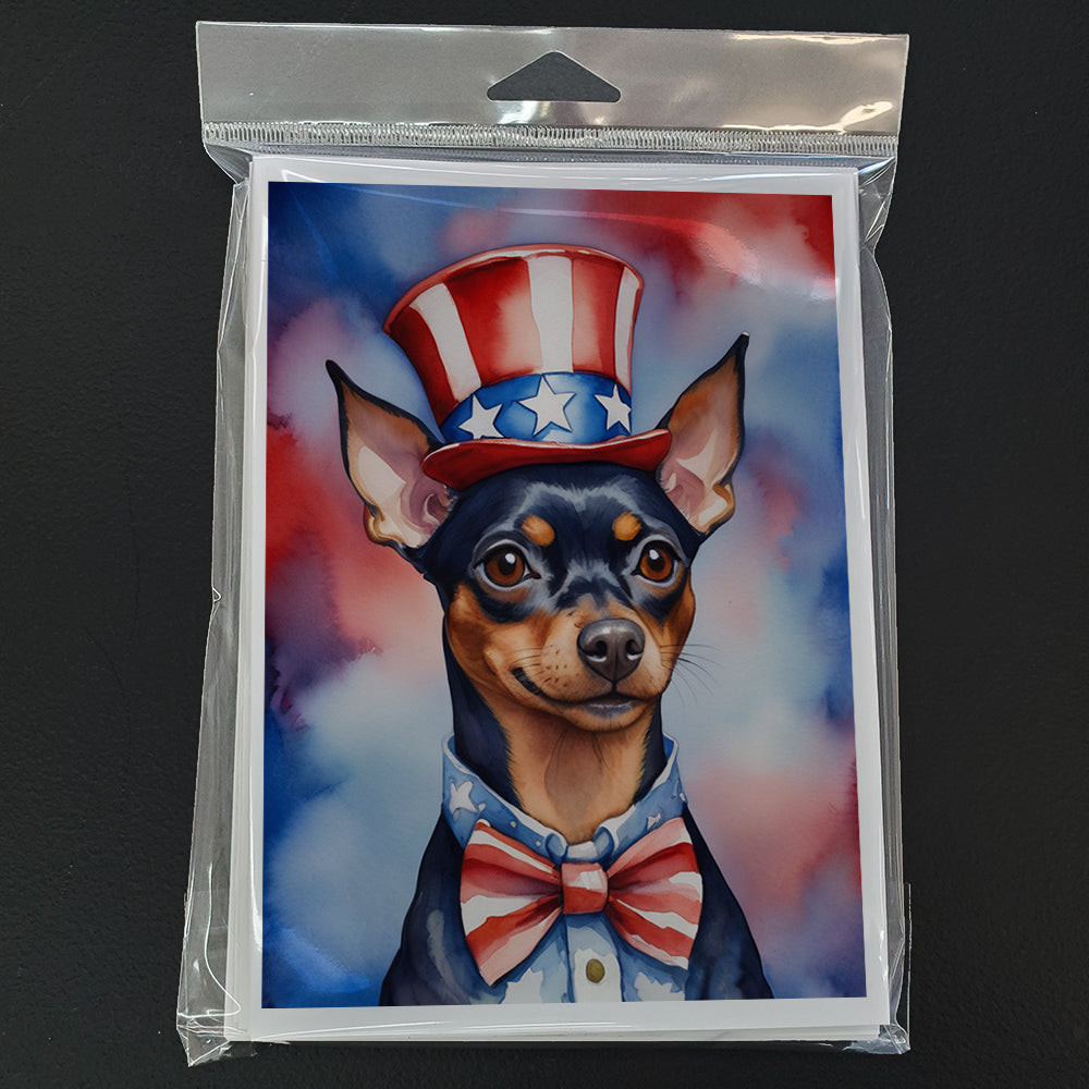 Miniature Pinscher Patriotic American Greeting Cards Pack of 8 Blank Cards with Envelopes Whimsical A7 Size 5x7
