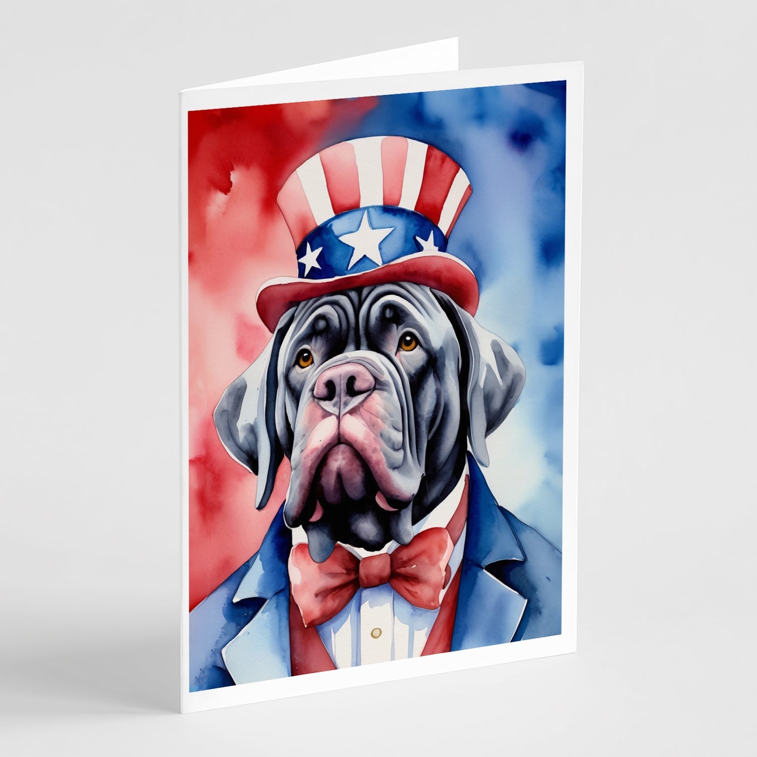 Neapolitan Mastiff Patriotic American Greeting Cards Pack of 8 Blank Cards with Envelopes Whimsical A7 Size 5x7