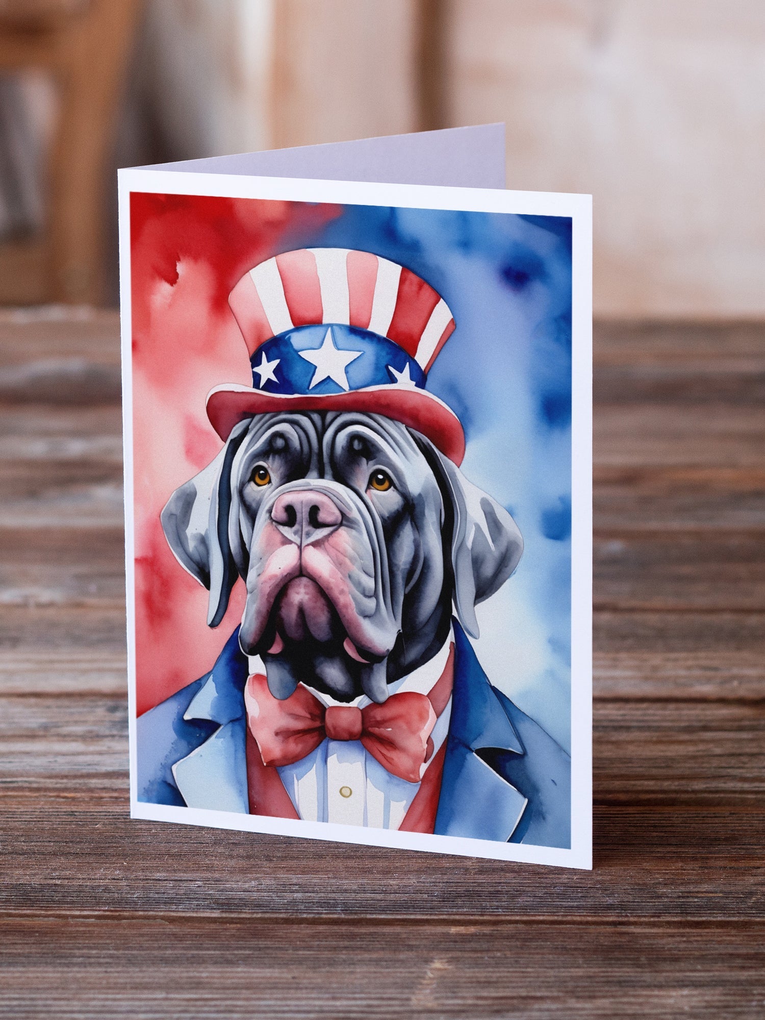 Neapolitan Mastiff Patriotic American Greeting Cards Pack of 8 Blank Cards with Envelopes Whimsical A7 Size 5x7