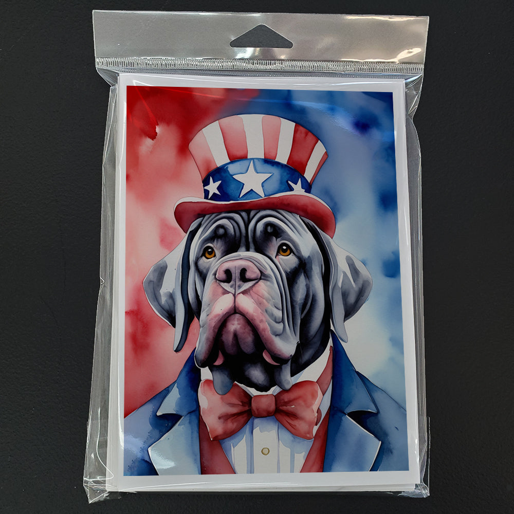 Neapolitan Mastiff Patriotic American Greeting Cards Pack of 8 Blank Cards with Envelopes Whimsical A7 Size 5x7