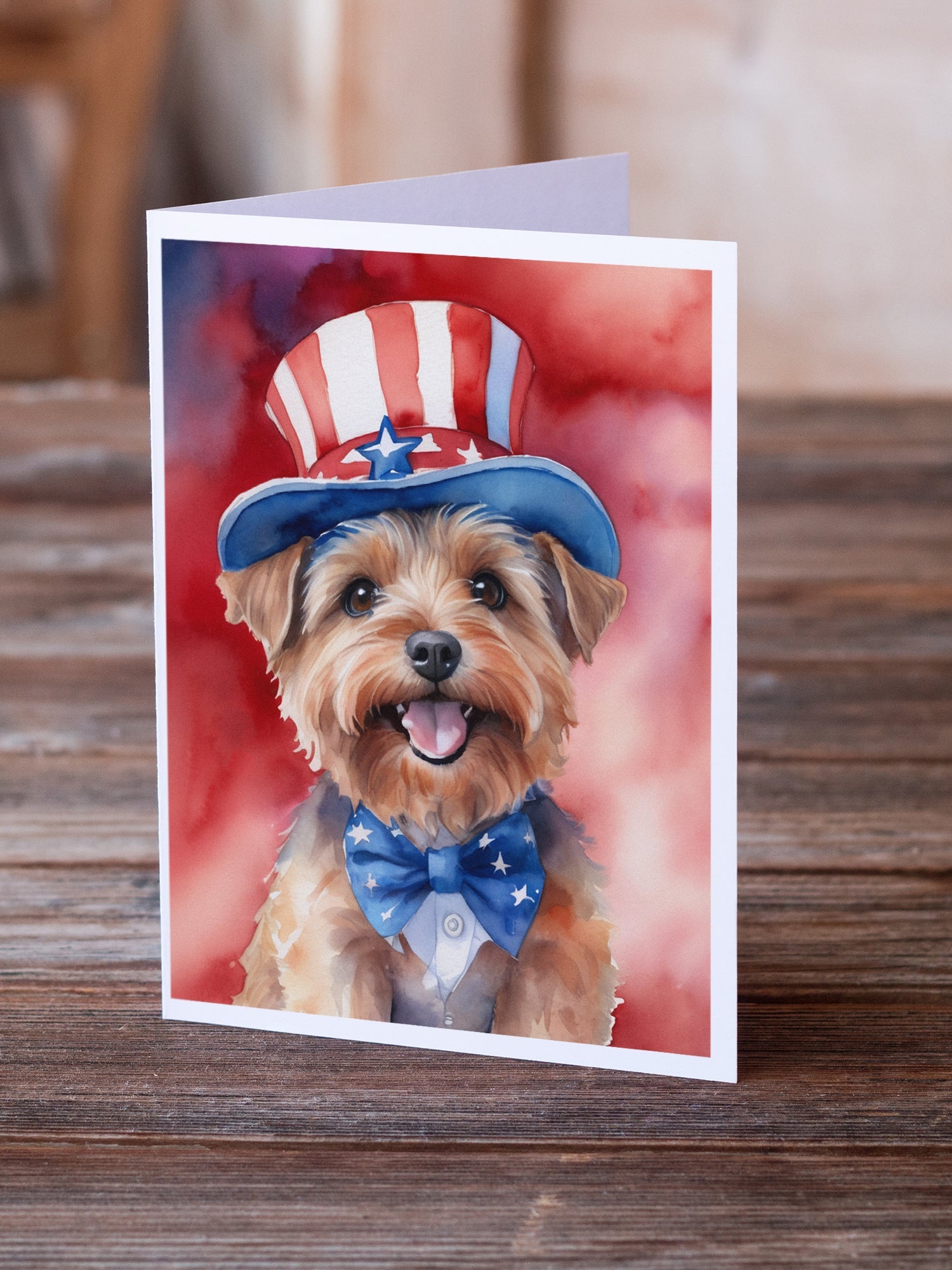 Norfolk Terrier Patriotic American Greeting Cards Pack of 8 Blank Cards with Envelopes Whimsical A7 Size 5x7