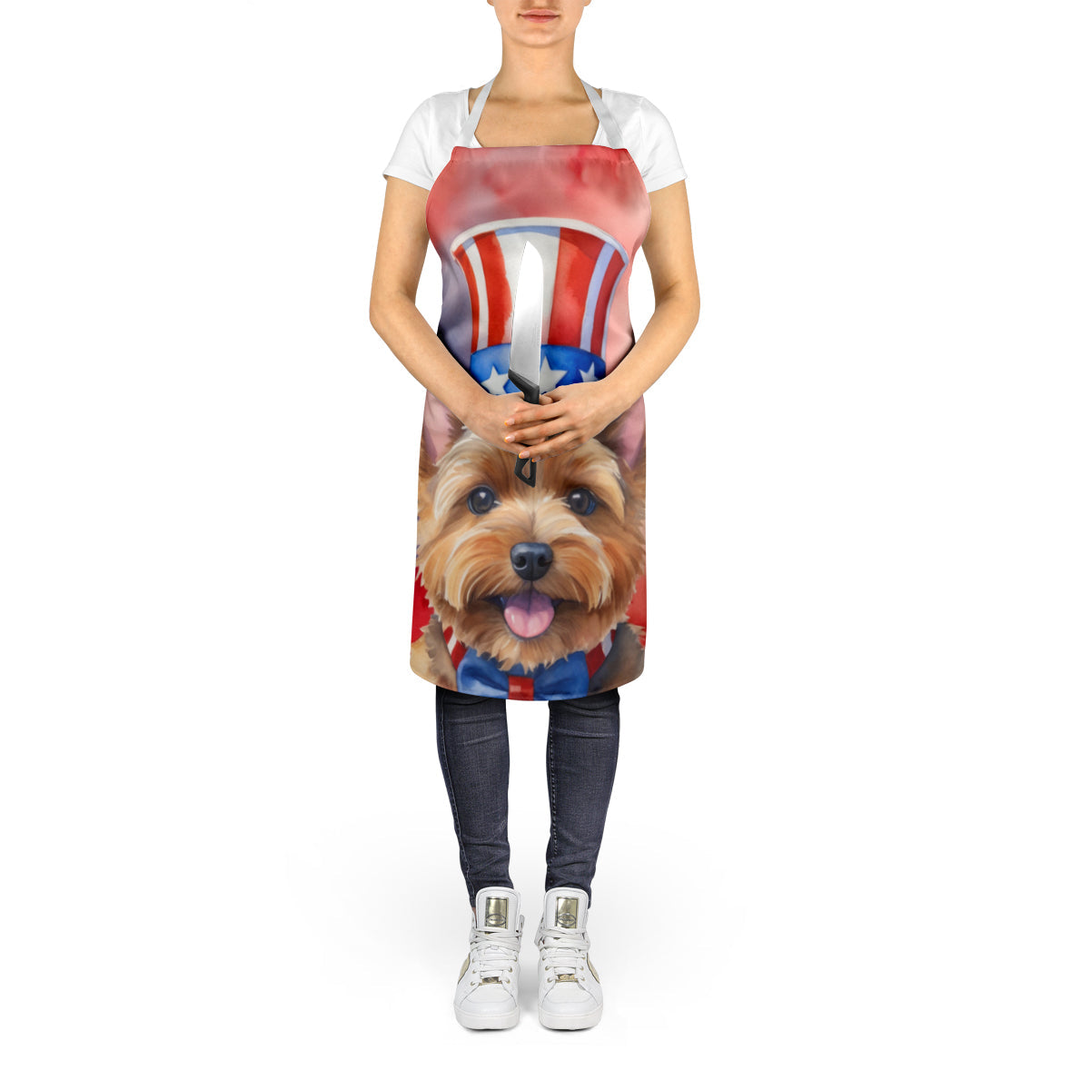 Norwich Terrier Patriotic American Apron Cooking Kitchen Server Baking Crafts Gardening for Adult Women Men, Unisex, Large, Multicolor