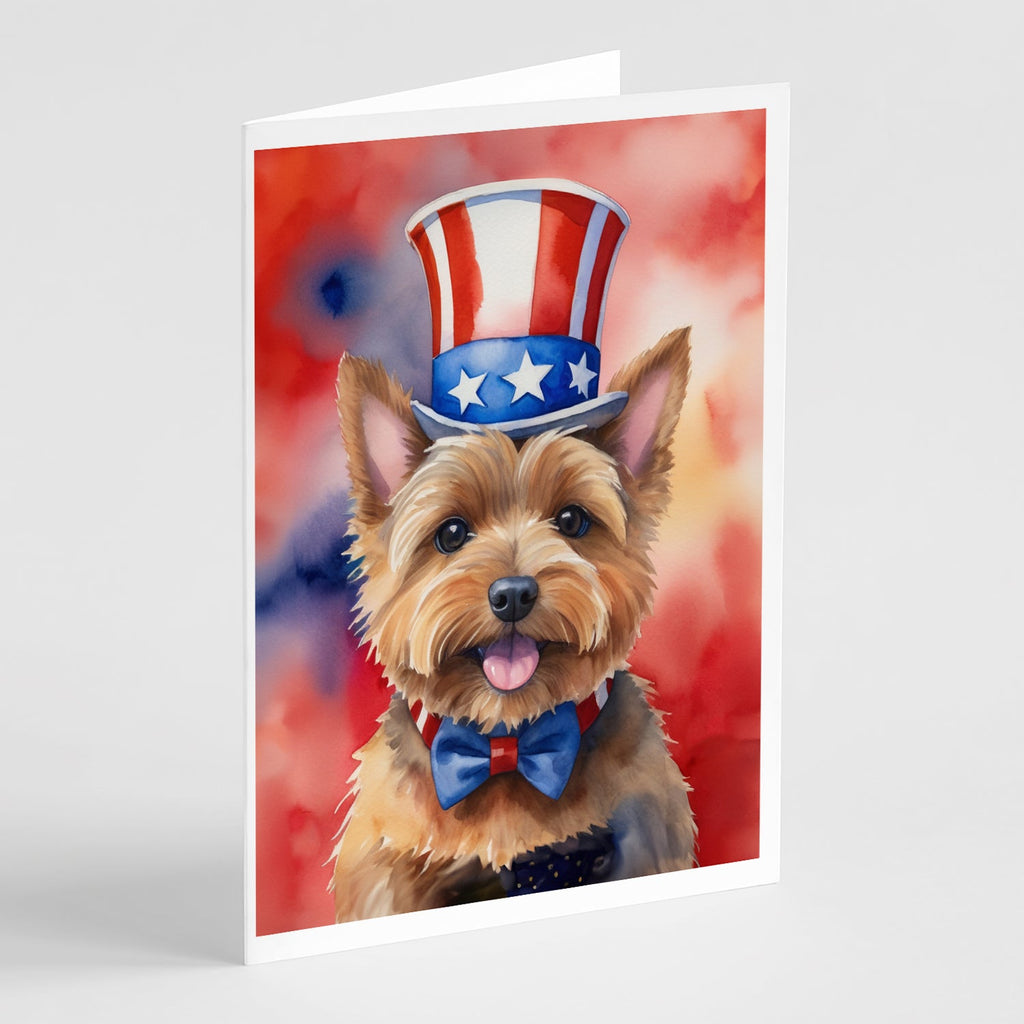 Norwich Terrier Patriotic American Greeting Cards Pack of 8 Blank Cards with Envelopes Whimsical A7 Size 5x7