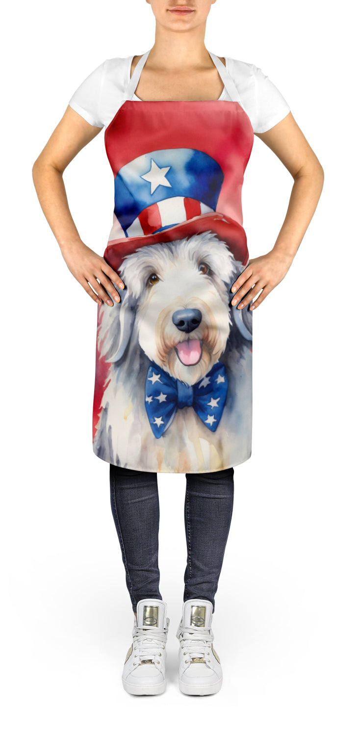 Old English Sheepdog Patriotic American Apron Cooking Kitchen Server Baking Crafts Gardening for Adult Women Men, Unisex, Large, Multicolor