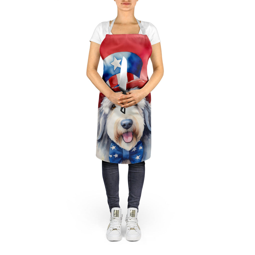 Old English Sheepdog Patriotic American Apron Cooking Kitchen Server Baking Crafts Gardening for Adult Women Men, Unisex, Large, Multicolor