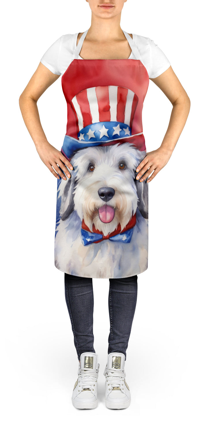 Old English Sheepdog Patriotic American Apron Cooking Kitchen Server Baking Crafts Gardening for Adult Women Men, Unisex, Large, Multicolor