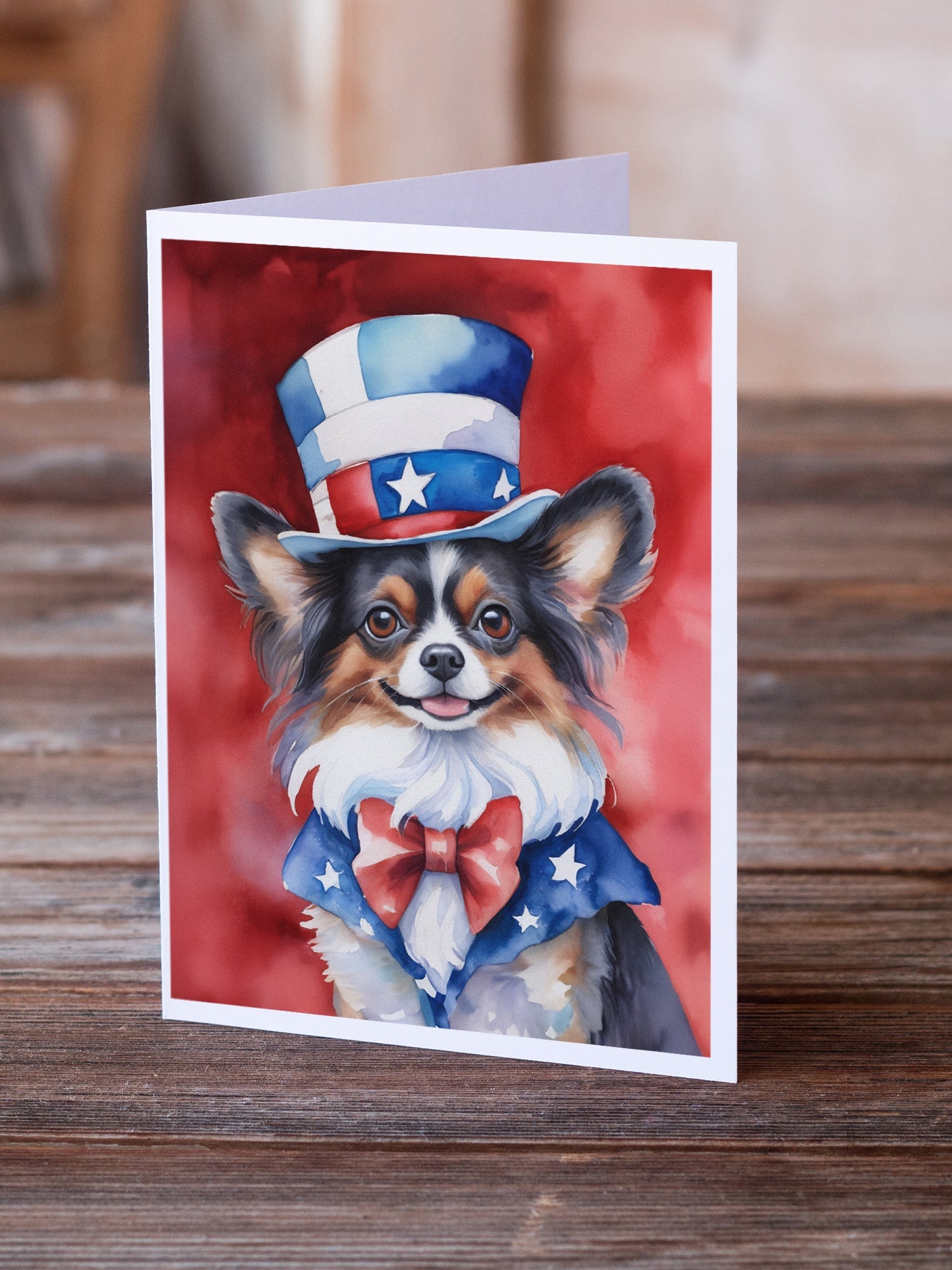 Papillon Patriotic American Greeting Cards Pack of 8 Blank Cards with Envelopes Whimsical A7 Size 5x7
