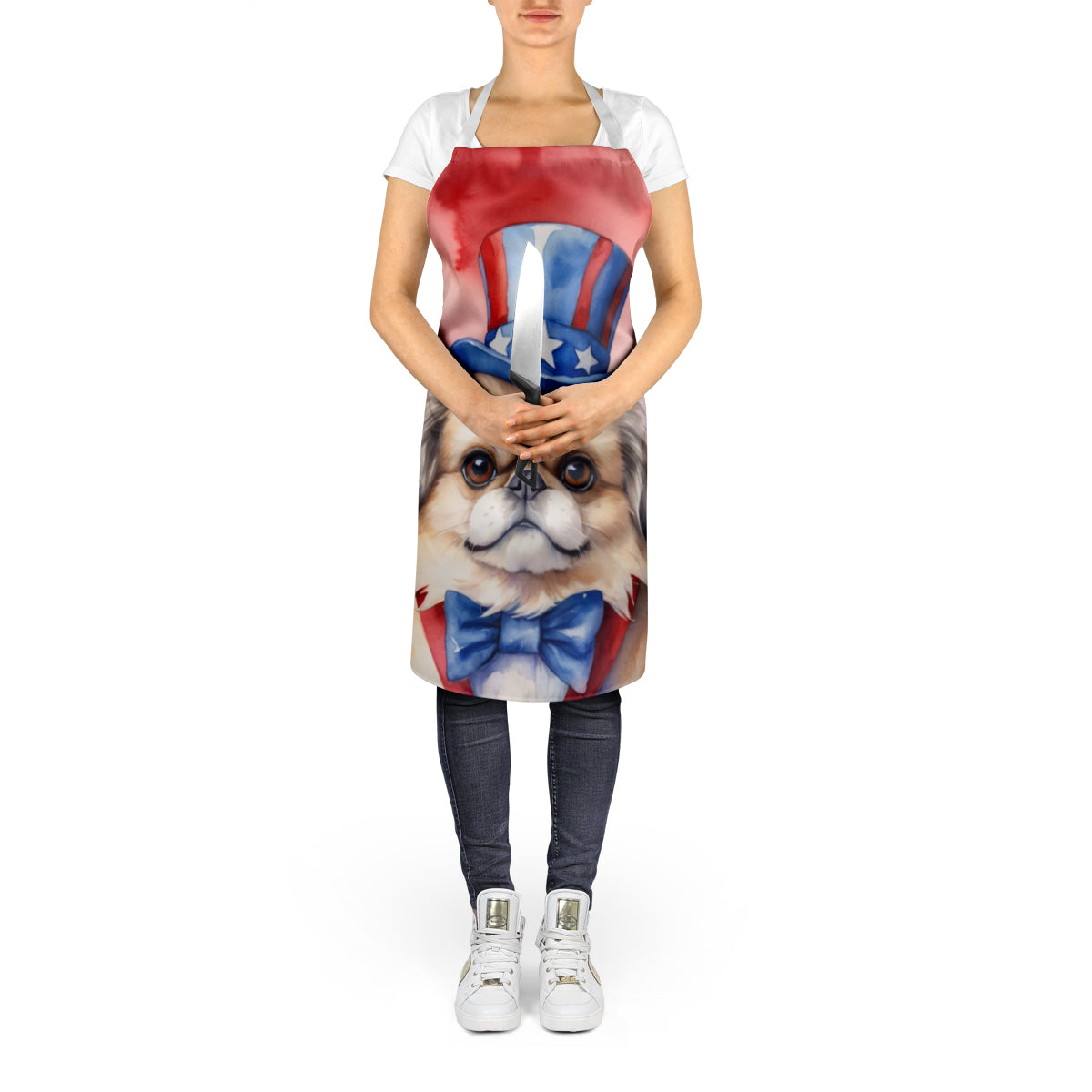 Pekingese Patriotic American Apron Cooking Kitchen Server Baking Crafts Gardening for Adult Women Men, Unisex, Large, Multicolor