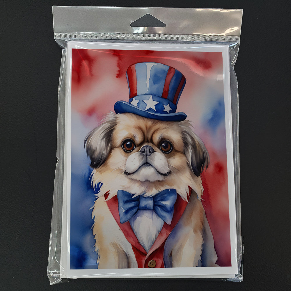 Pekingese Patriotic American Greeting Cards Pack of 8 Blank Cards with Envelopes Whimsical A7 Size 5x7