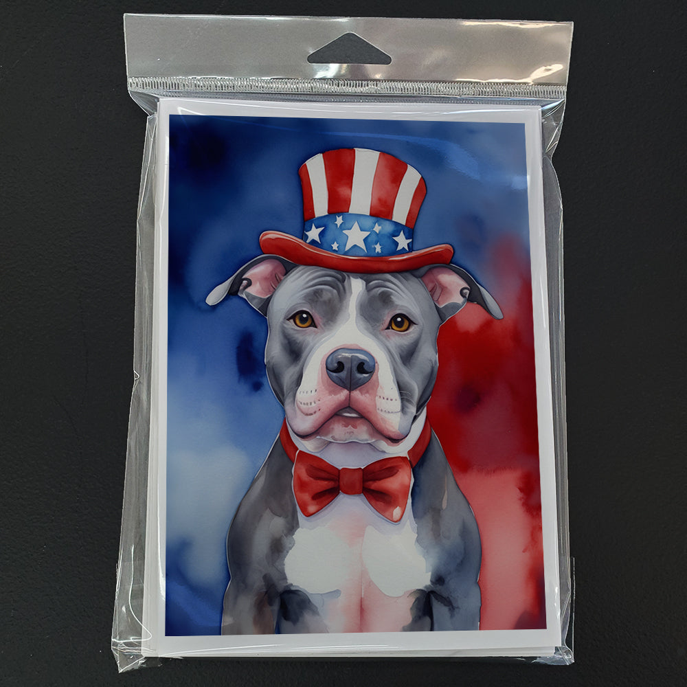 Pit Bull Terrier Patriotic American Greeting Cards Pack of 8 Blank Cards with Envelopes Whimsical A7 Size 5x7