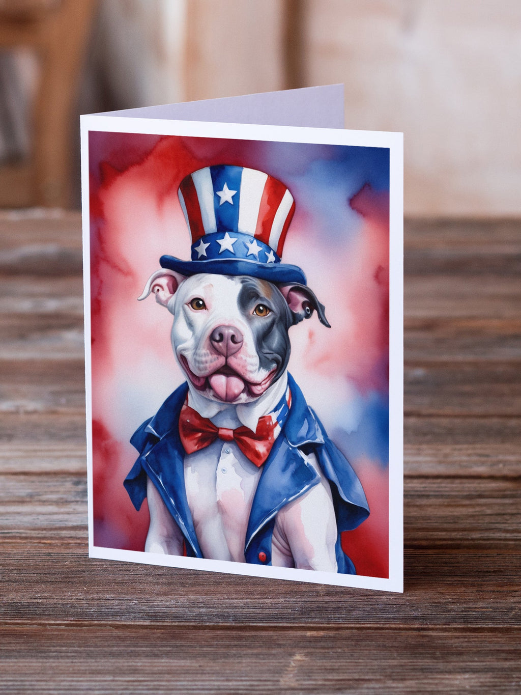 Pit Bull Terrier Patriotic American Greeting Cards Pack of 8 Blank Cards with Envelopes Whimsical A7 Size 5x7
