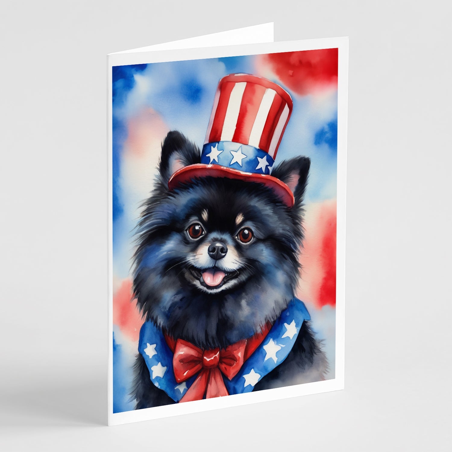 Pomeranian Patriotic American Greeting Cards Pack of 8 Blank Cards with Envelopes Whimsical A7 Size 5x7